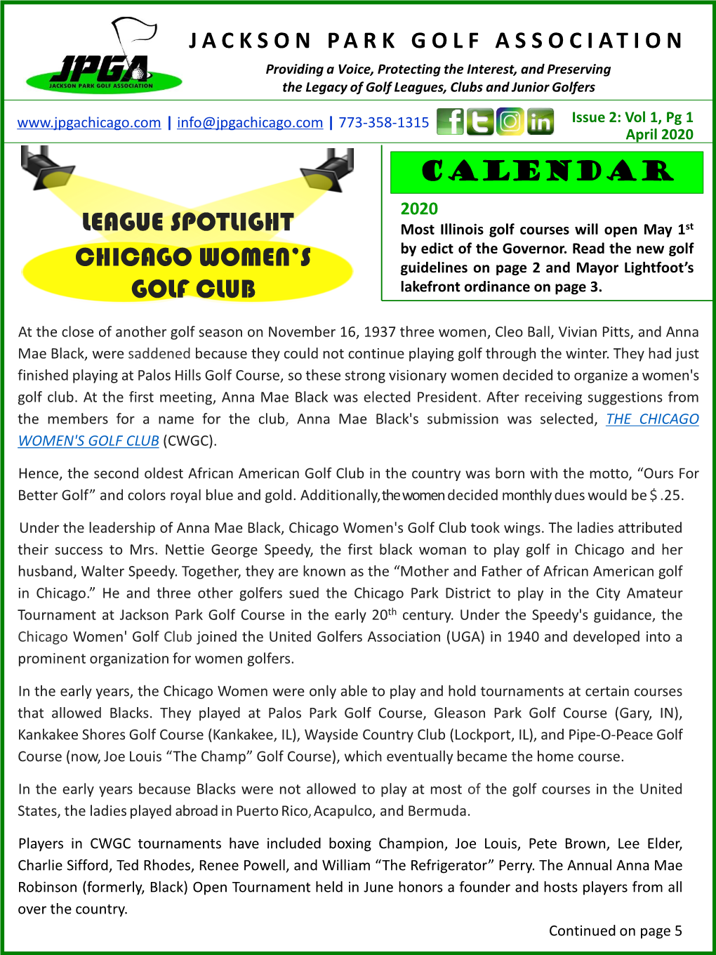 League Spotlight Chicago Women's Golf Club Calendar