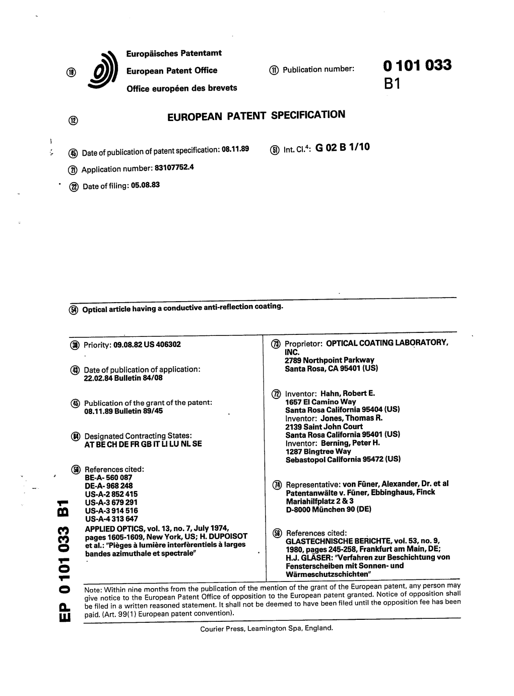 Optical Article Having a Conductive Anti-Reflection Coating