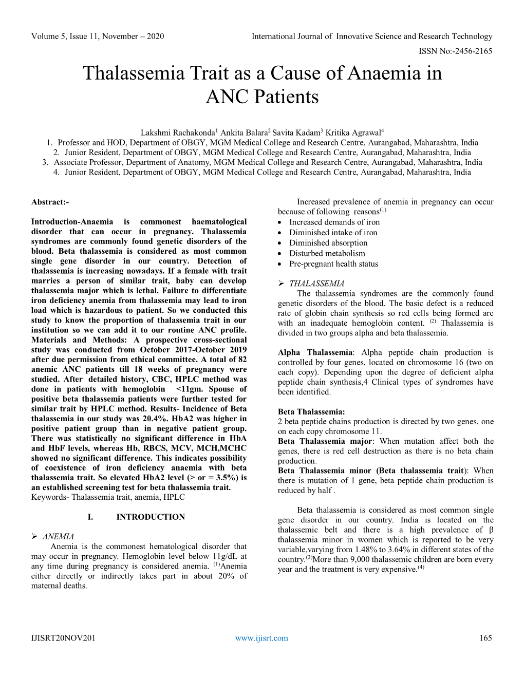 Thalassemia Trait As a Cause of Anaemia in ANC Patients