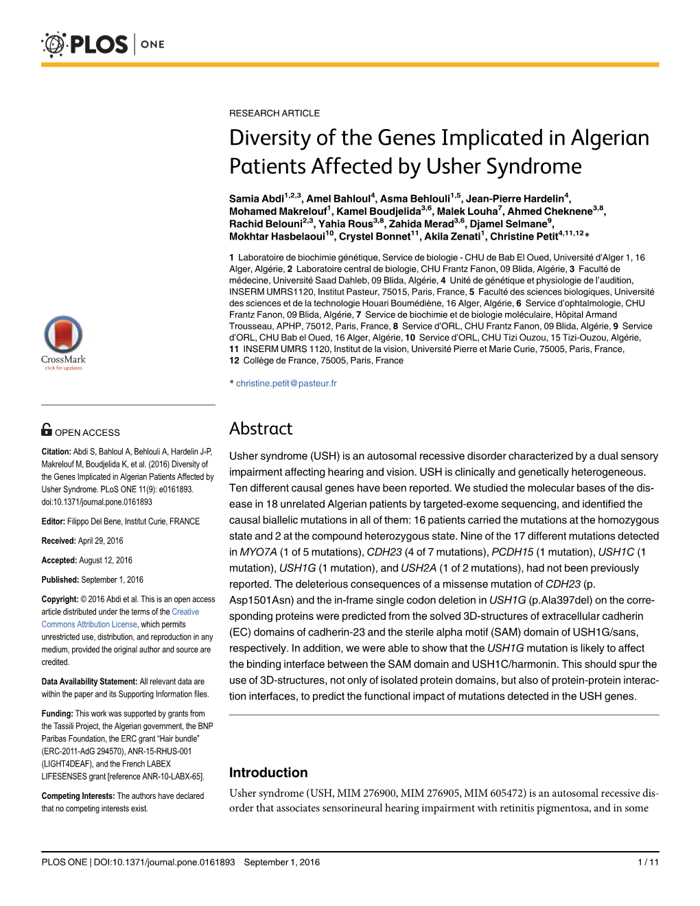 Diversity of the Genes Implicated in Algerian Patients Affected by Usher Syndrome
