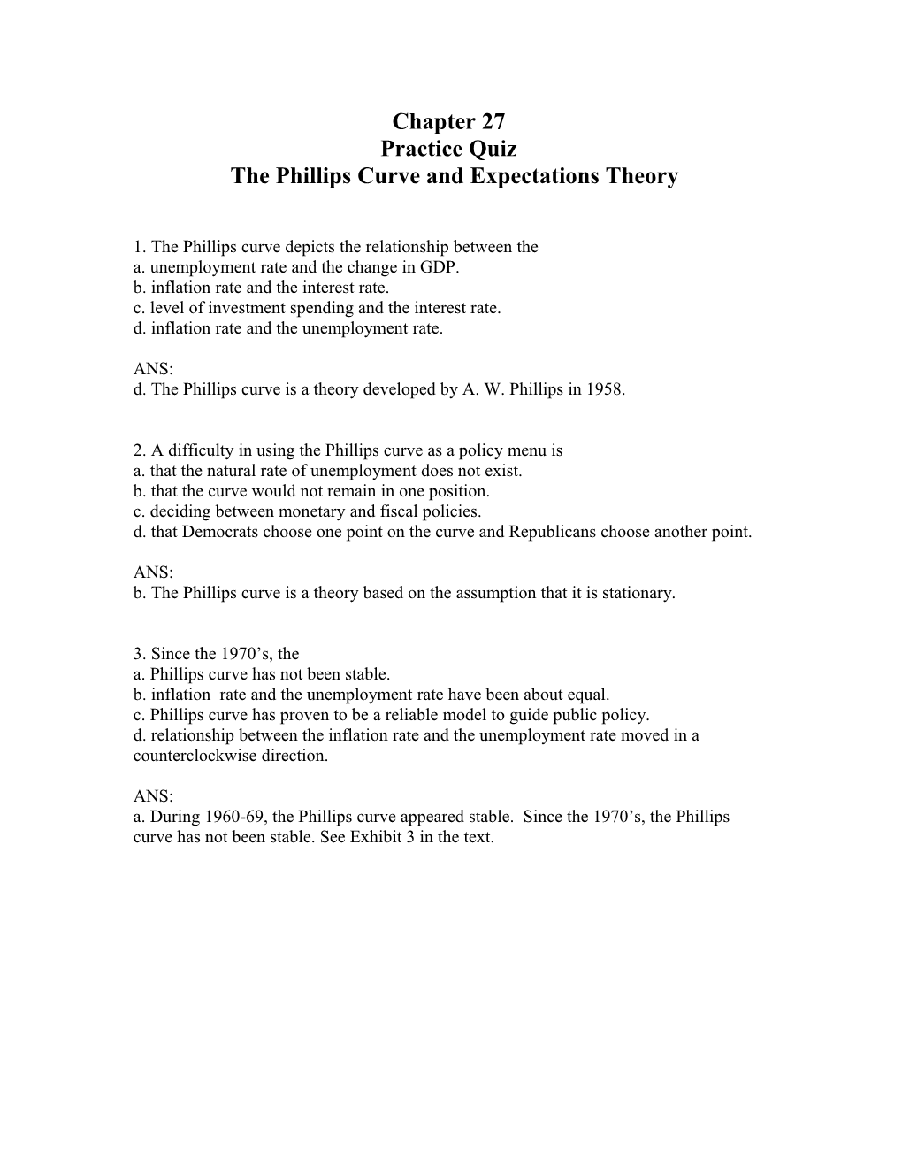 1. the Phillips Curve Depicts the Relationship Between The