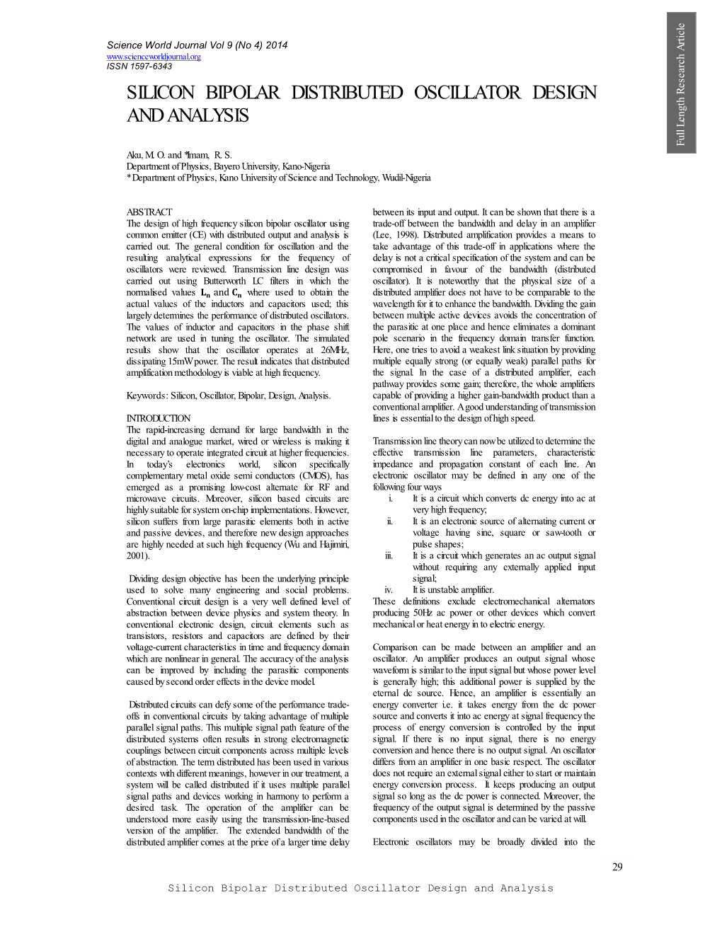 Silicon Bipolar Distributed Oscillator Design and Analysis