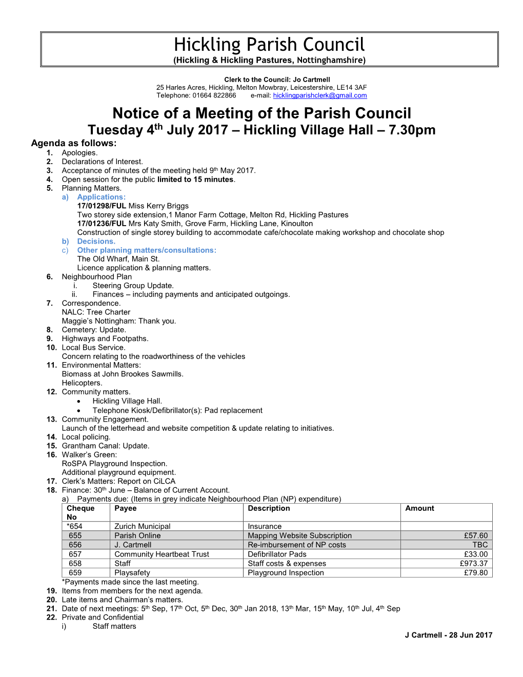 Hickling Parish Council (Hickling & Hickling Pastures, Nottinghamshire)