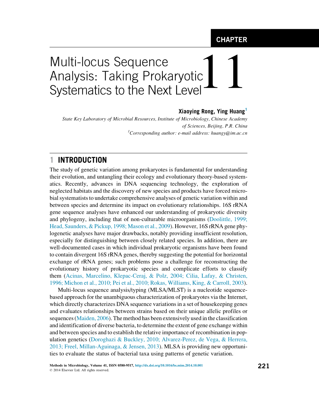 Multi-Locus Sequence Analysis: Taking Prokaryotic Systematics to the Next Level11