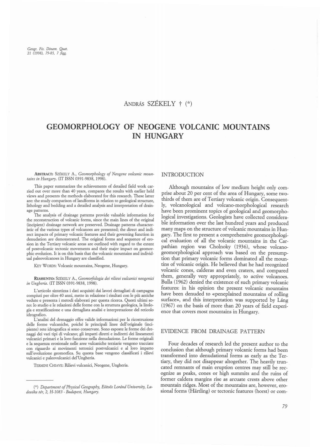 Geomorphology of Neogene Volcanic Mountains in Hungary