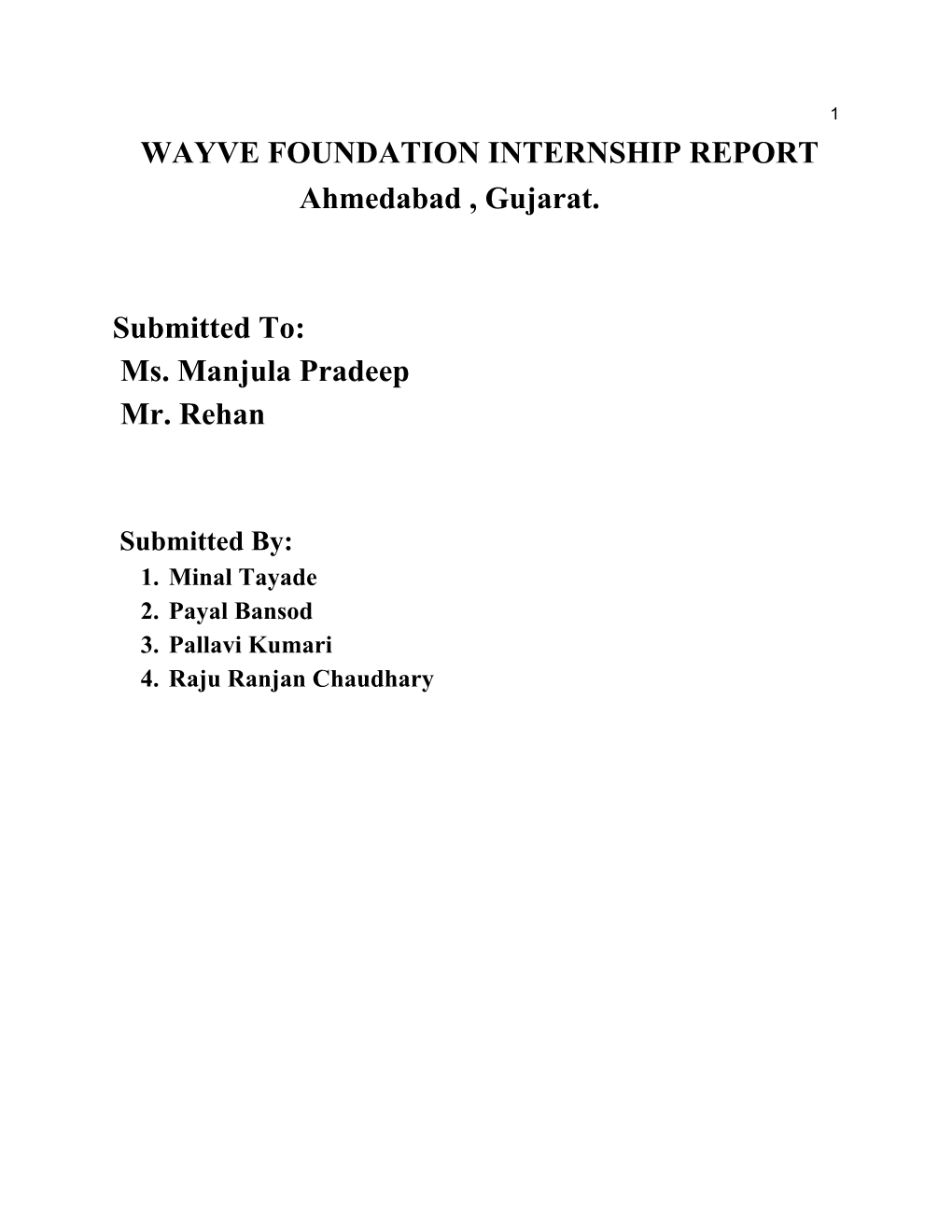 ​WAYVE FOUNDATION INTERNSHIP REPORT Ahmedabad