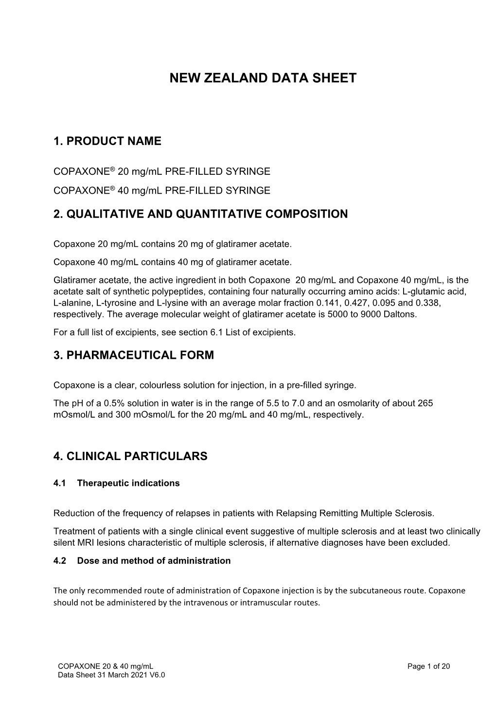 Medsafe Sheet for Copaxone