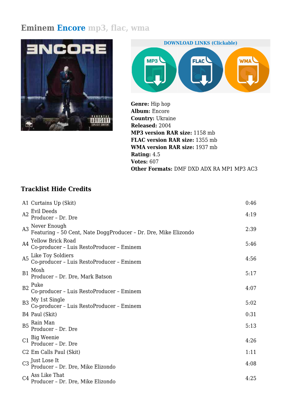 Eminem Encore Mp3, Flac, Wma