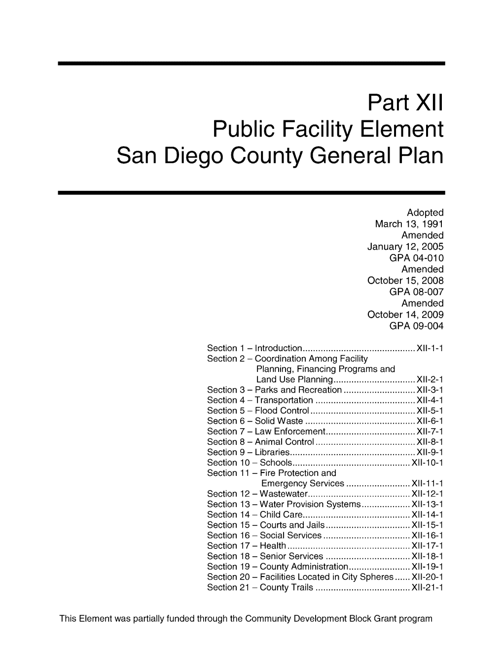 Part XII Public Facility Element San Diego County General Plan