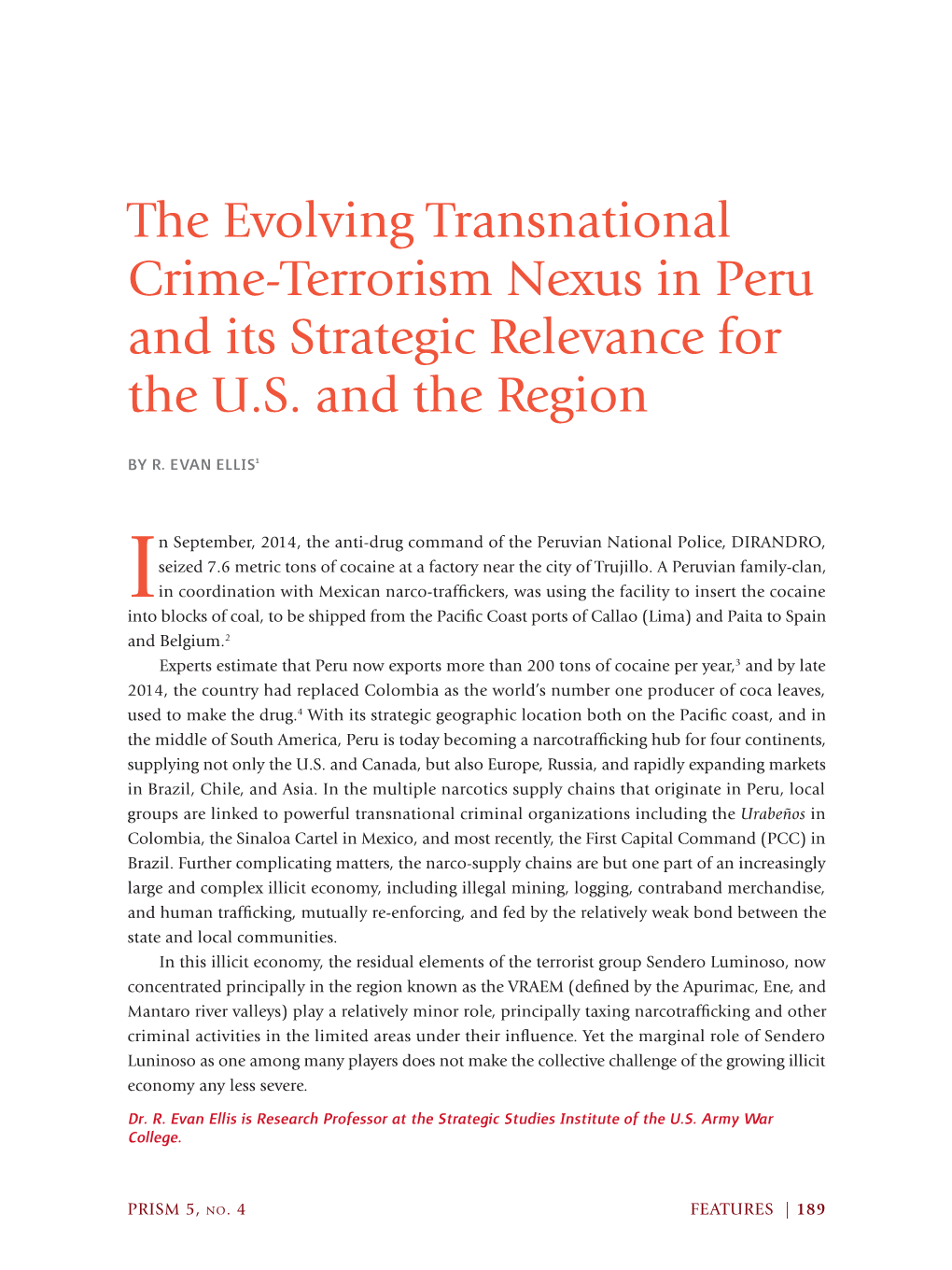 The Evolving Transnational Crime-Terrorism Nexus in Peru and Its Strategic Relevance for the U.S