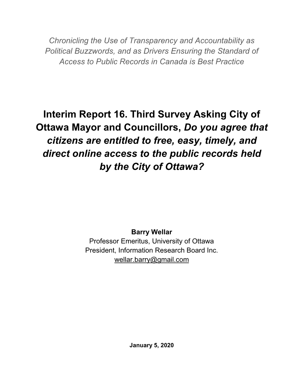 Interim Report 16. Third Survey Asking City of Ottawa Mayor And