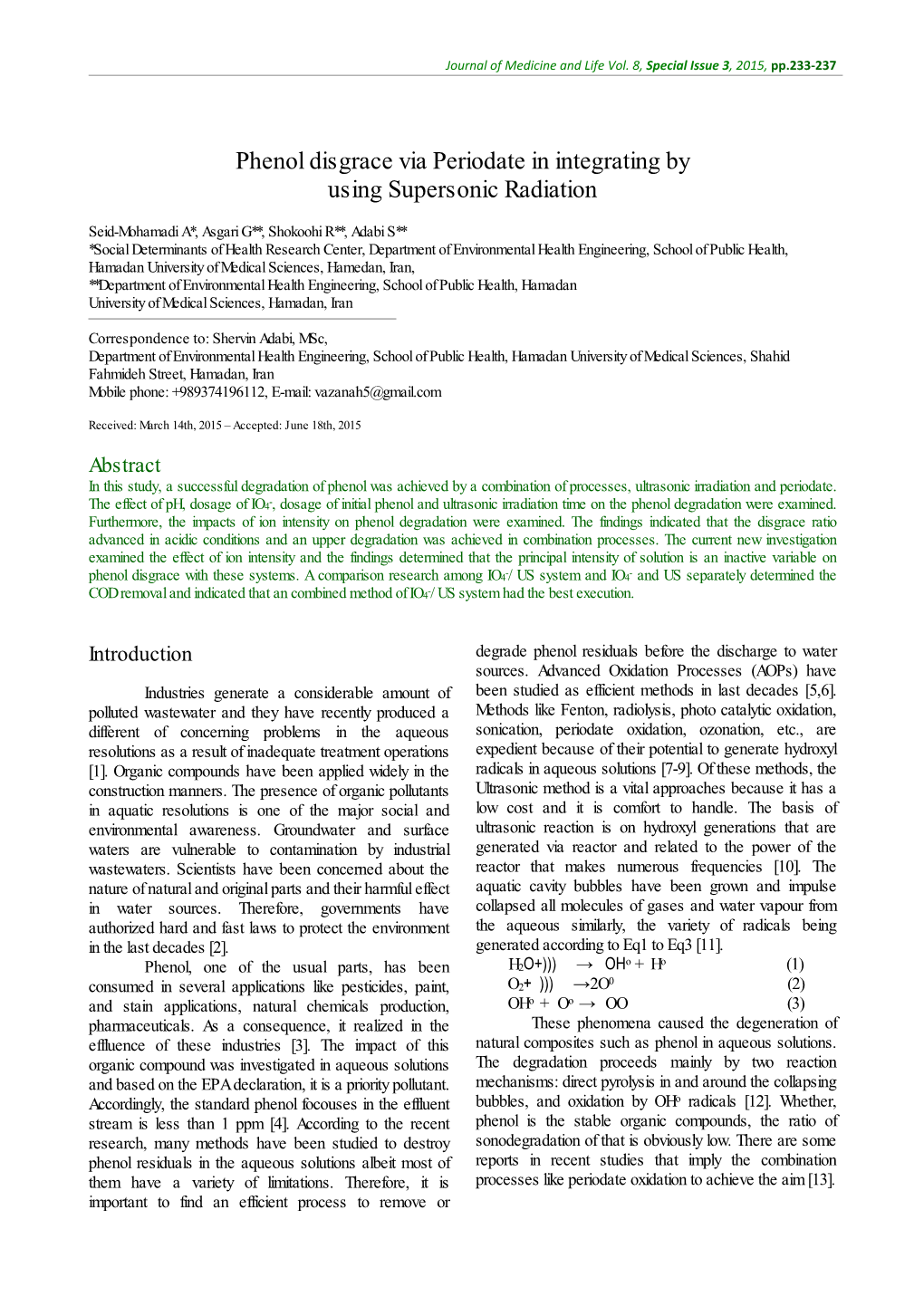 Phenol Disgrace Via Periodate in Integrating by Using Supersonic Radiation