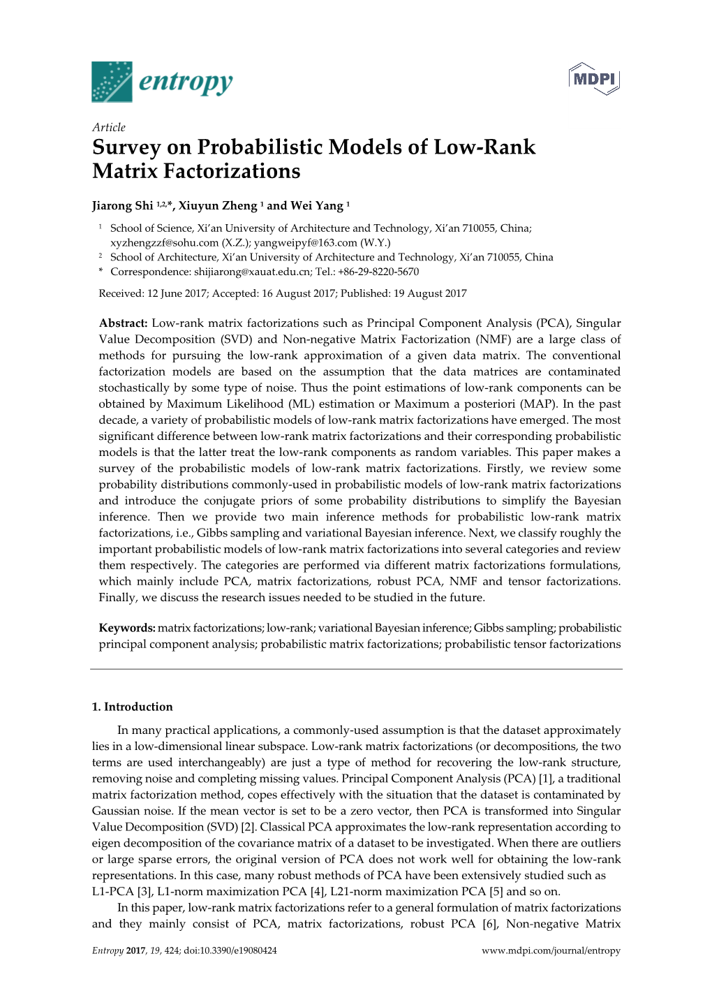 Survey on Probabilistic Models of Low-Rank Matrix Factorizations