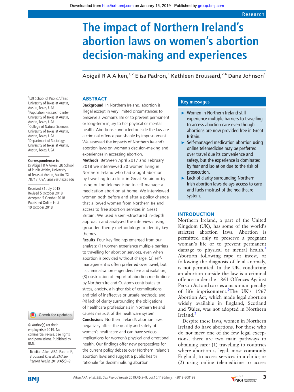 The Impact of Northern Ireland's Abortion Laws on Women's Abortion Decision-Making and Experiences