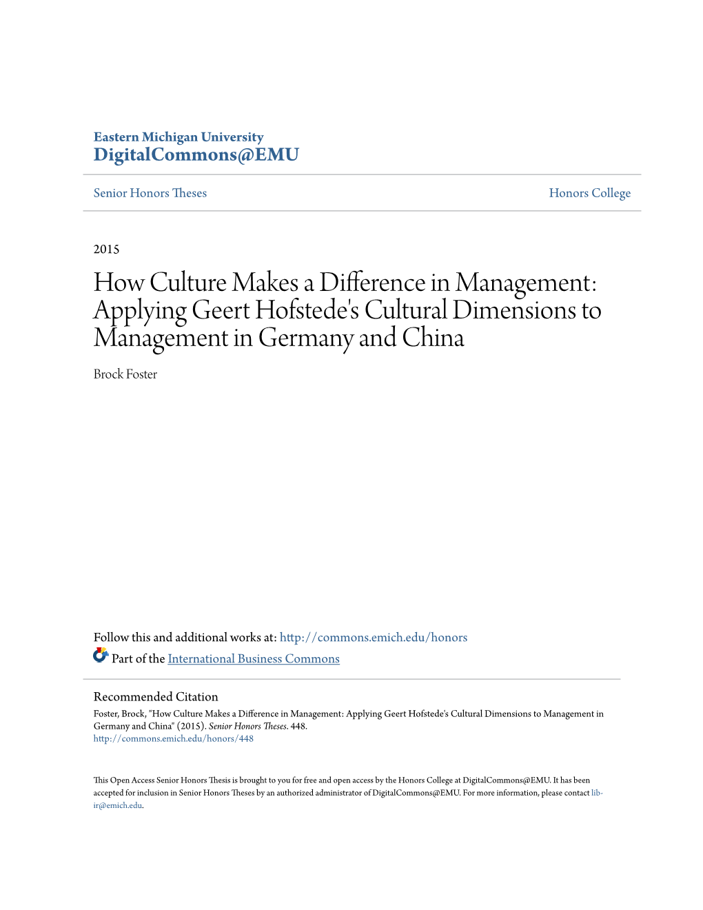 Applying Geert Hofstede's Cultural Dimensions to Management in Germany and China Brock Foster