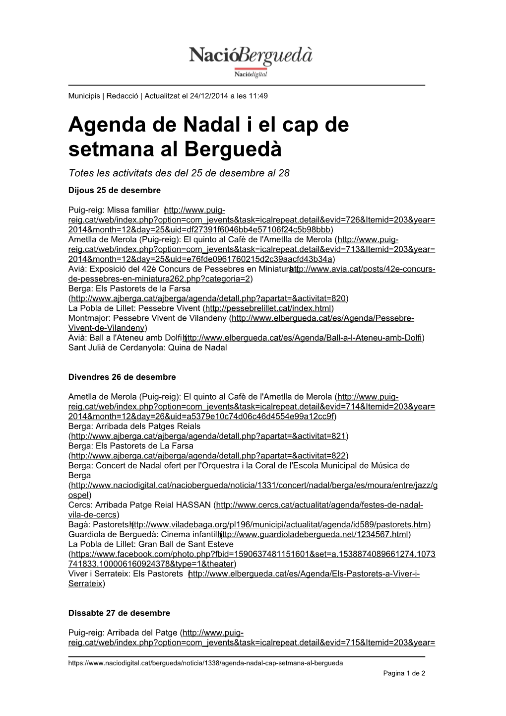 Agenda De Nadal I El Cap De Setmana Al Berguedà Totes Les Activitats Des Del 25 De Desembre Al 28 Dijous 25 De Desembre