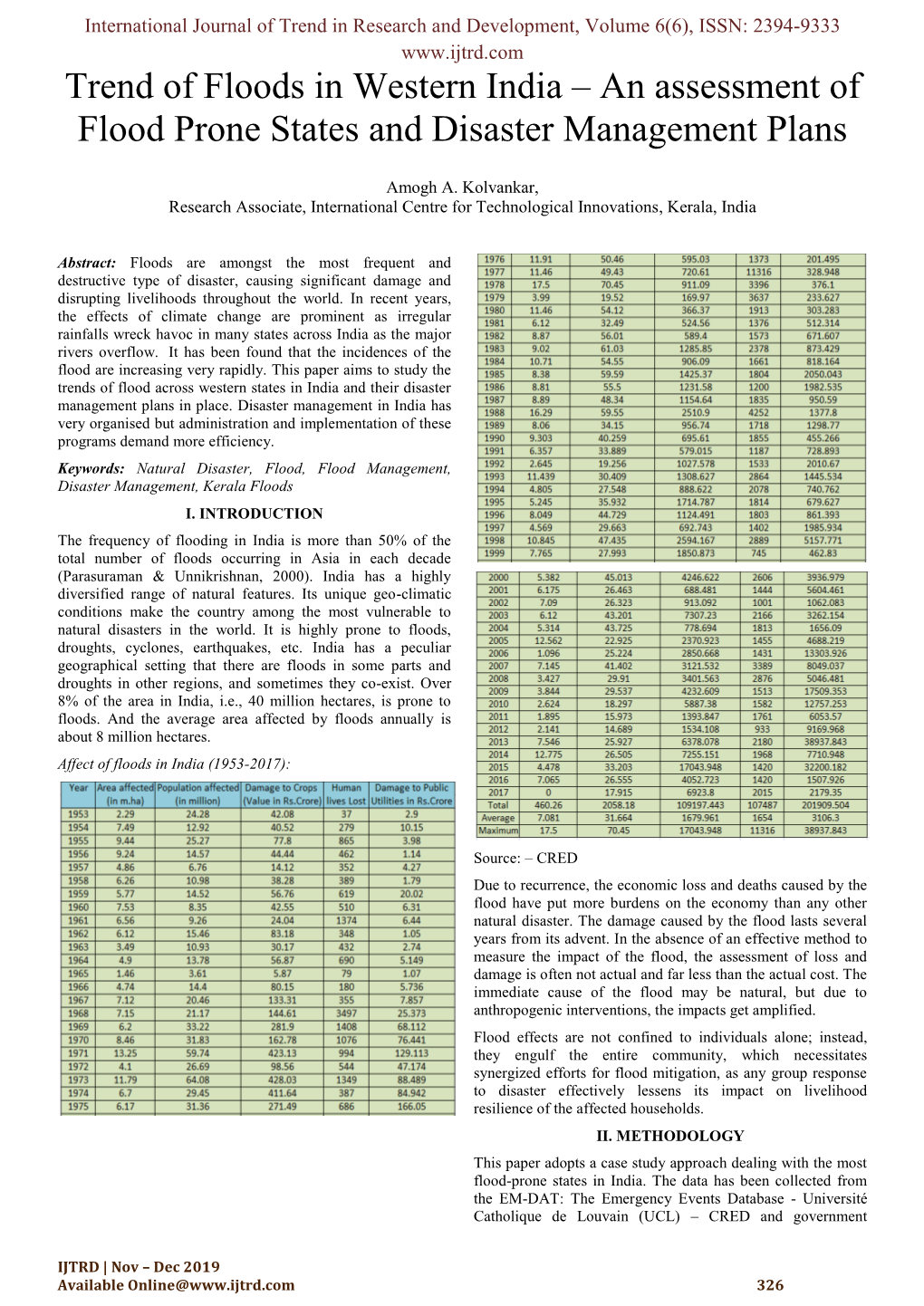 An Assessment of Flood Prone States and Disaster Management Plans