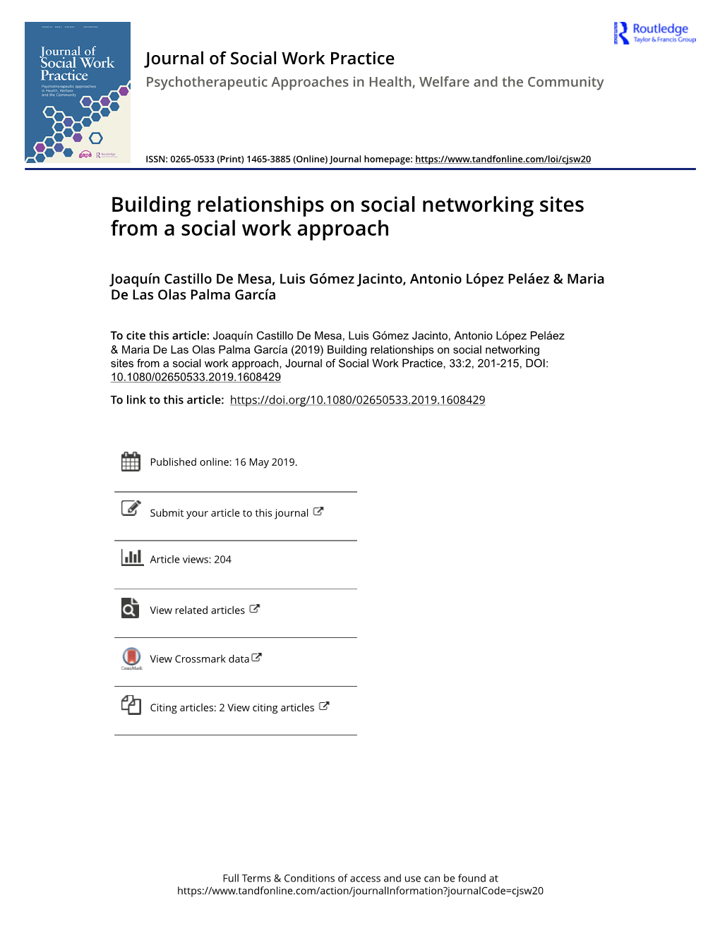 Building Relationships on Social Networking Sites from a Social Work Approach