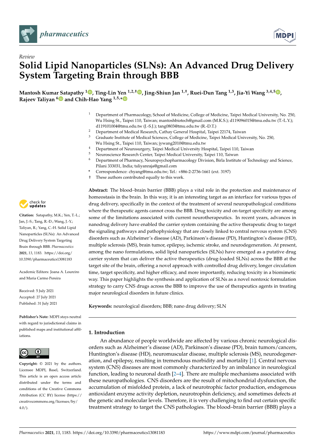 An Advanced Drug Delivery System Targeting Brain Through BBB