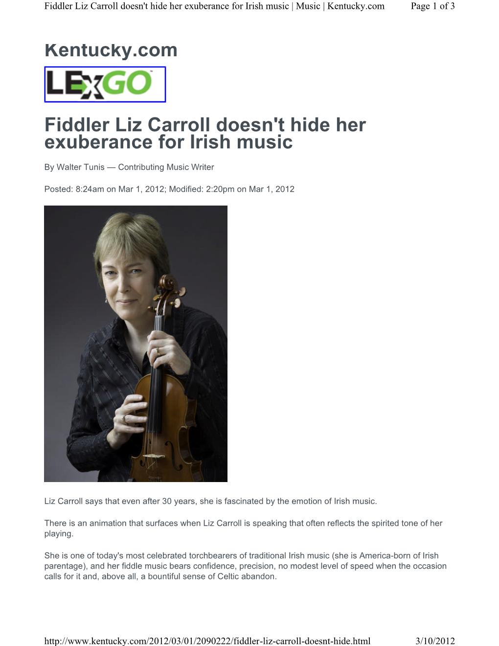 Kentucky.Com Fiddler Liz Carroll Doesn't Hide Her Exuberance For
