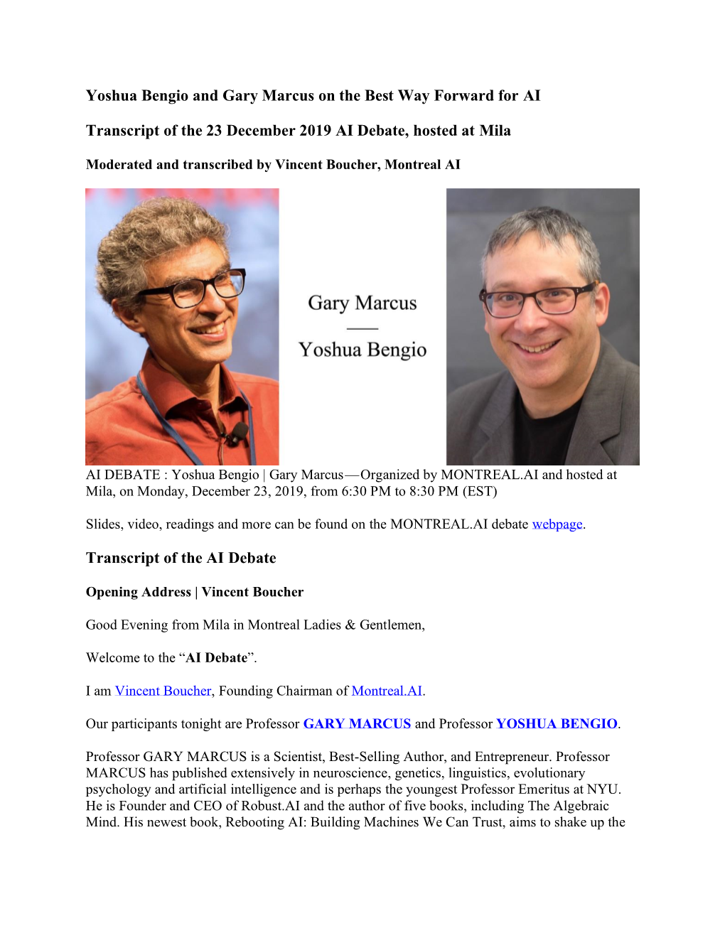 Yoshua Bengio and Gary Marcus on the Best Way Forward for AI