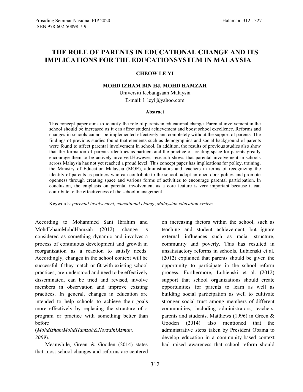 The Role of Parents in Educational Change and Its Implications for the Educationsystem in Malaysia