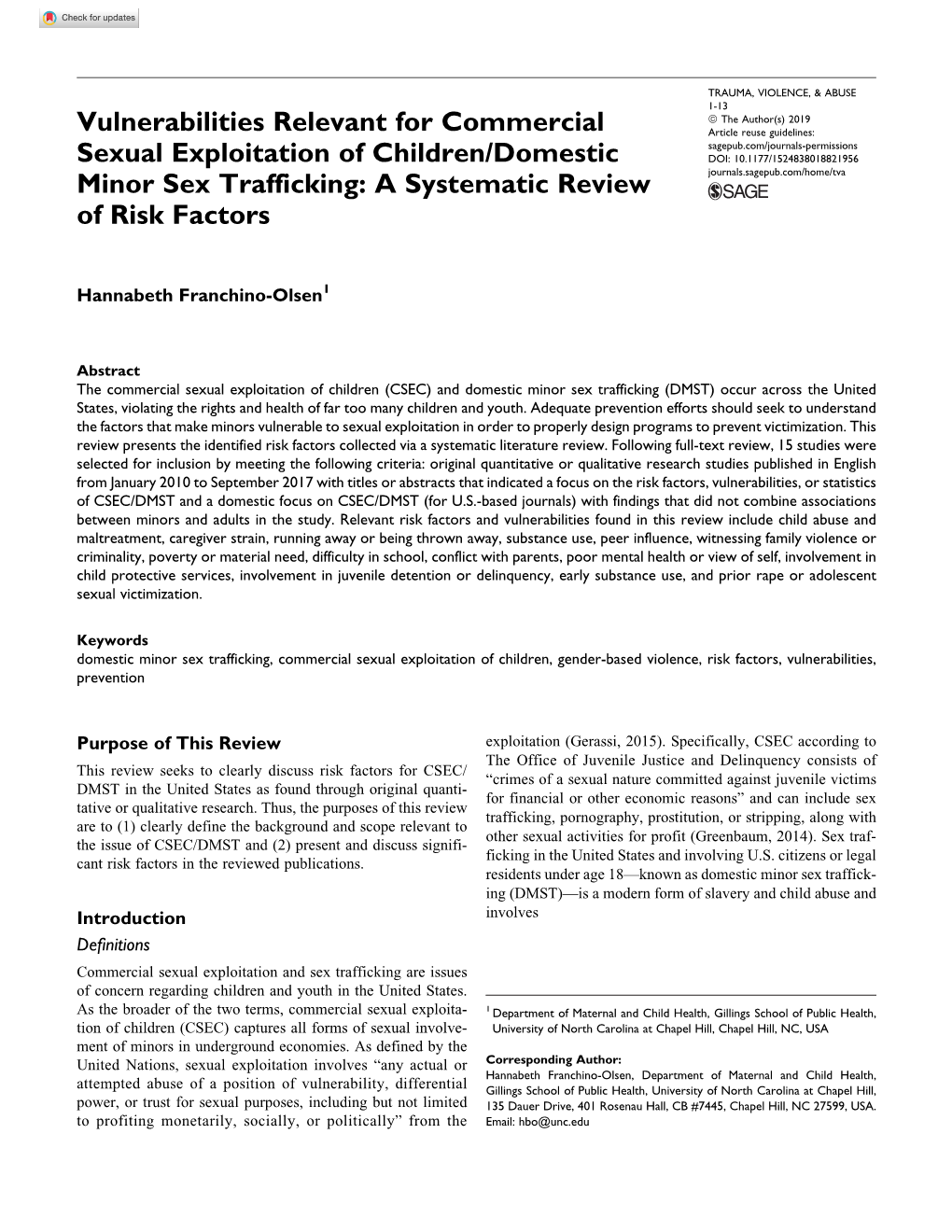 Vulnerabilities Relevant for Commercial Sexual Exploitation of Children