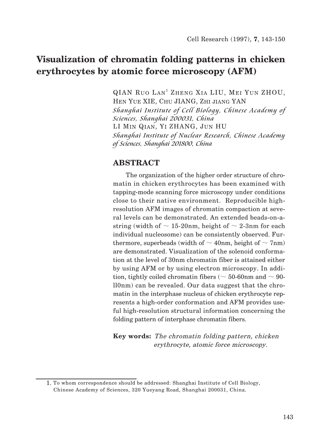 Visualization of Chromatin Folding Patterns in Chicken Erythrocytes by Atomic Force Microscopy (AFM)