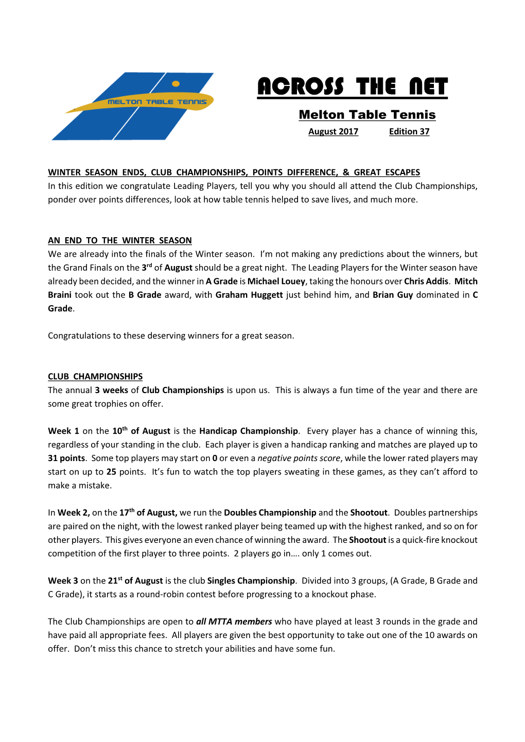ACROSS the NET Melton Table Tennis August 2017 Edition 37