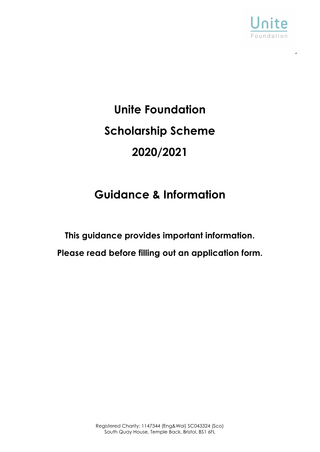 Unite Foundation Scholarship Scheme 2020/2021 Guidance