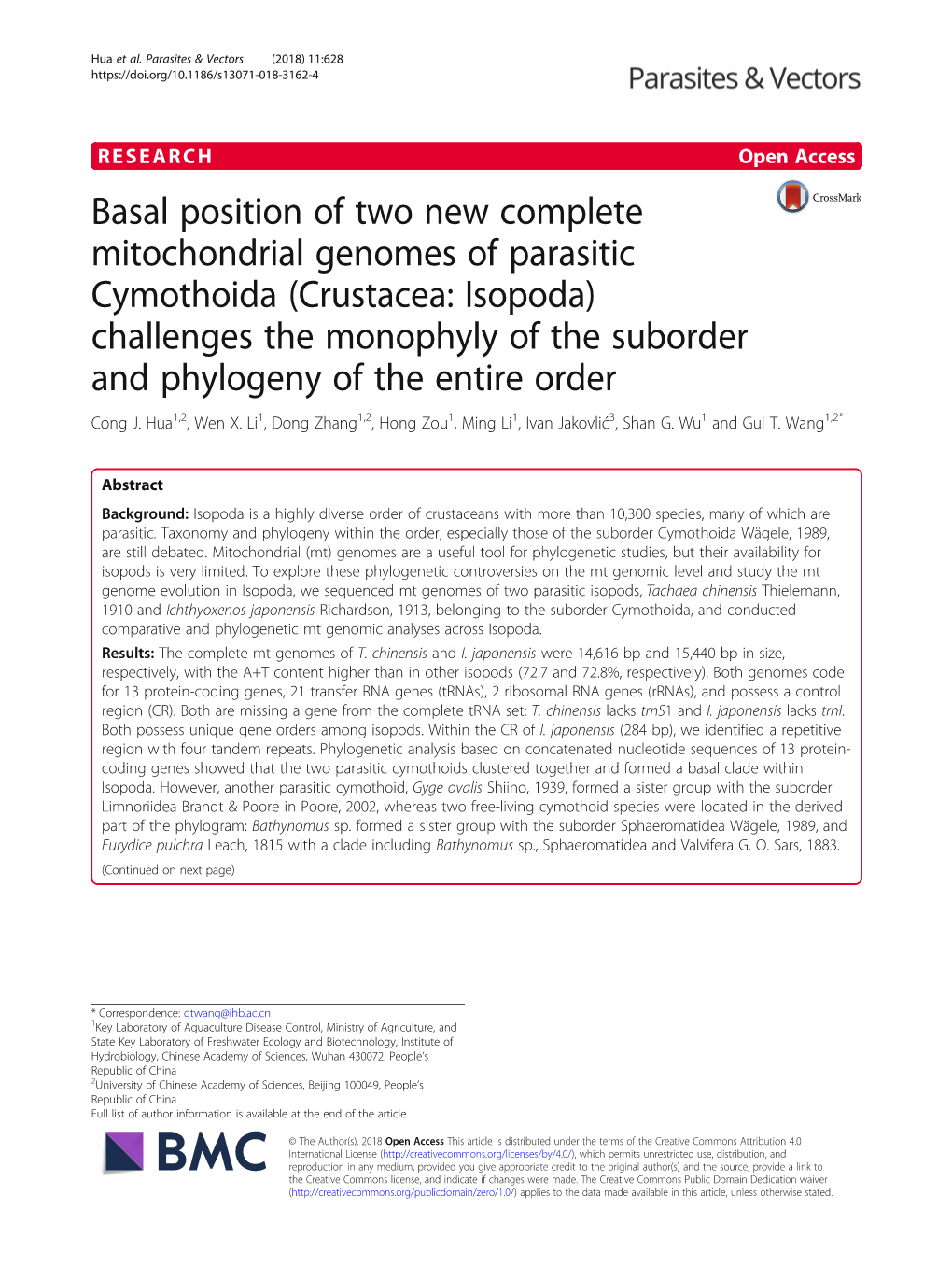 Basal Position of Two New Complete Mitochondrial Genomes of Parasitic