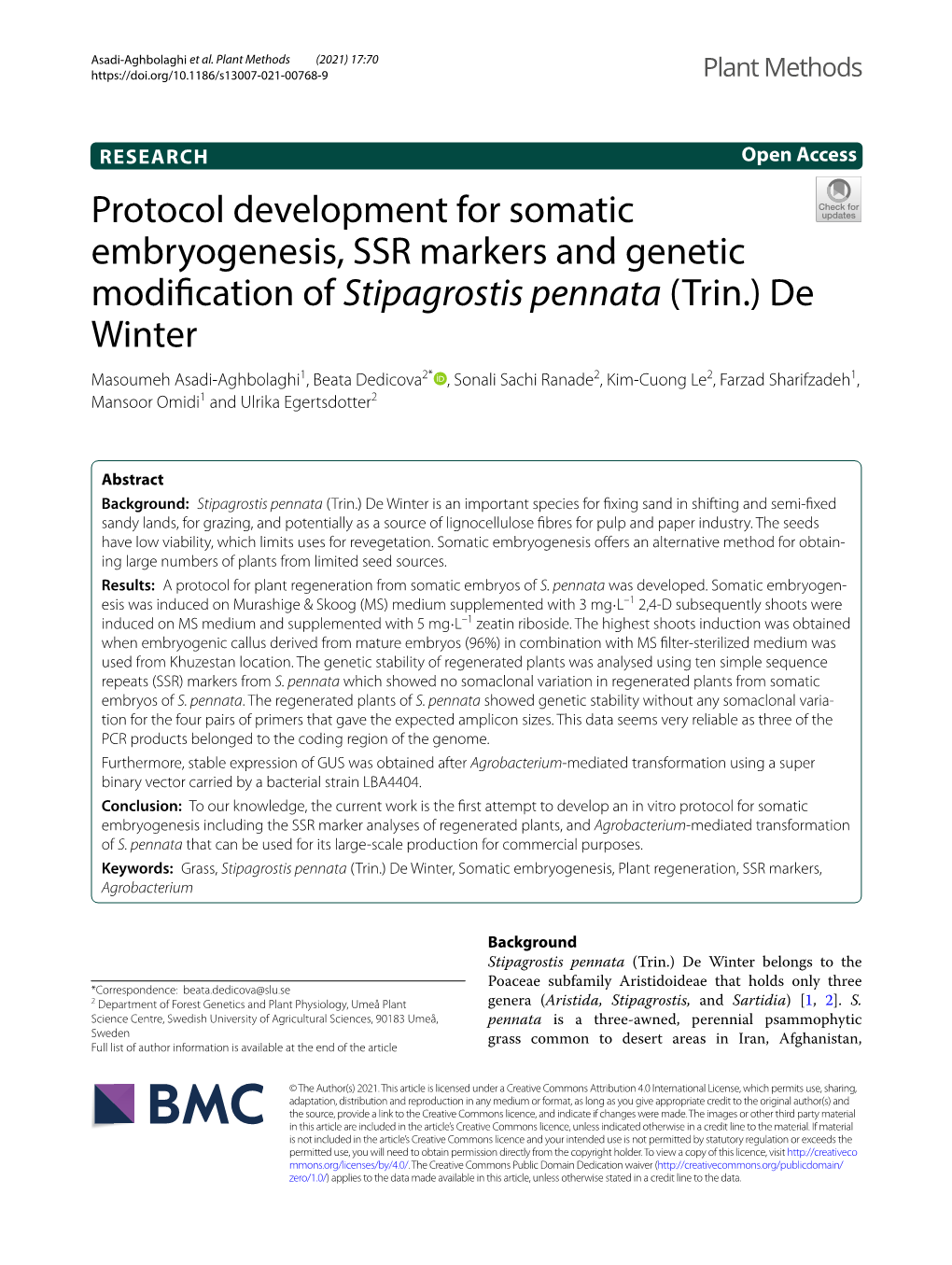 Protocol Development for Somatic Embryogenesis, SSR Markers And