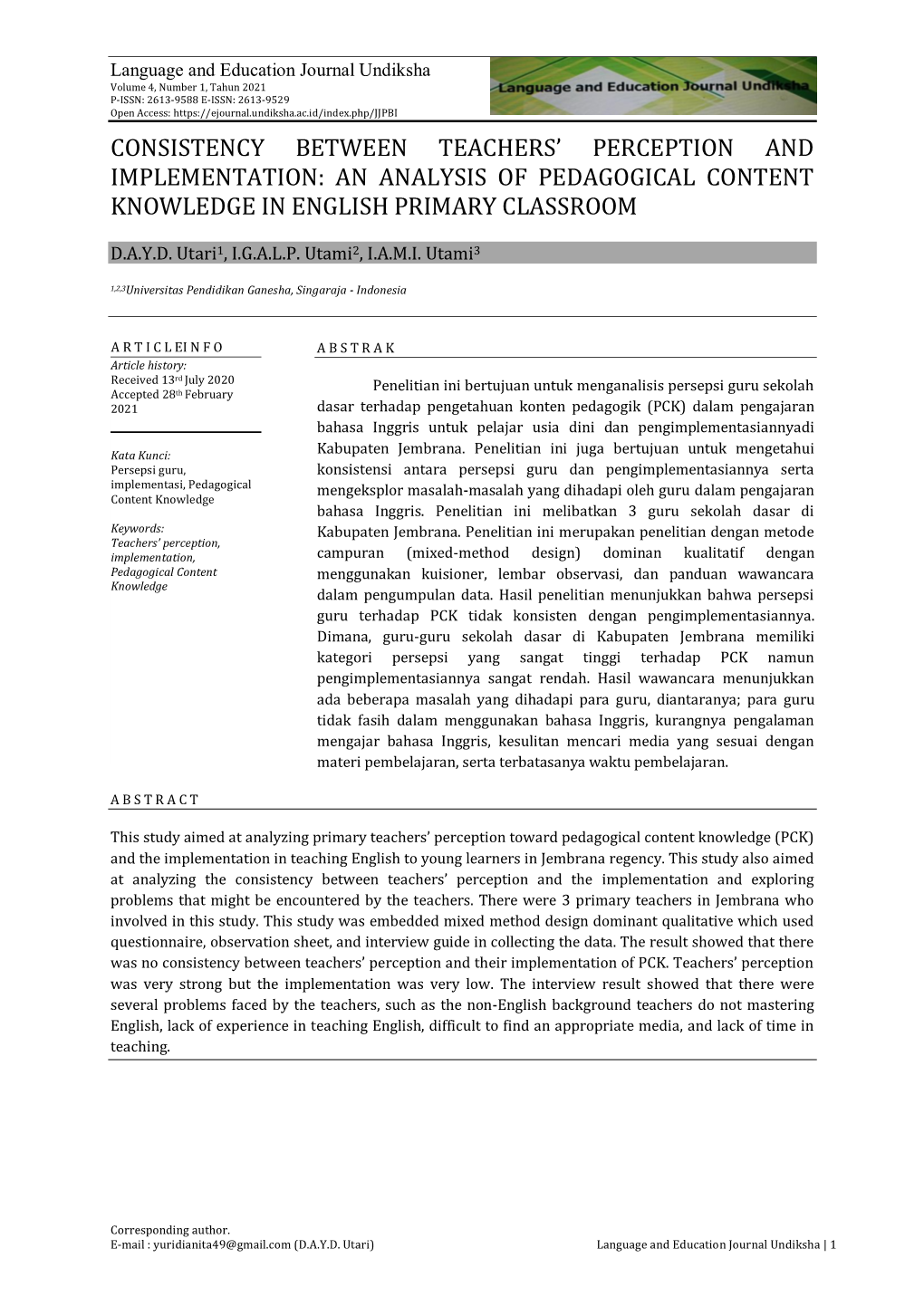 Consistency Between Teachers' Perception and Implementation