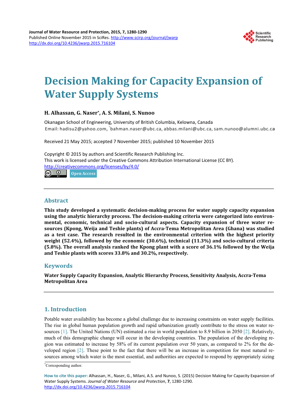 Decision Making for Capacity Expansion of Water Supply Systems
