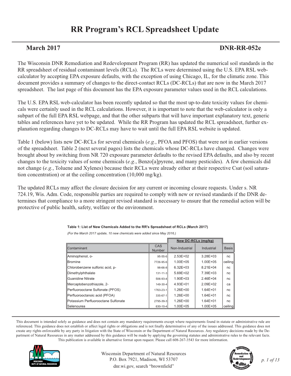 RR Program's RCL Spreadsheet Update