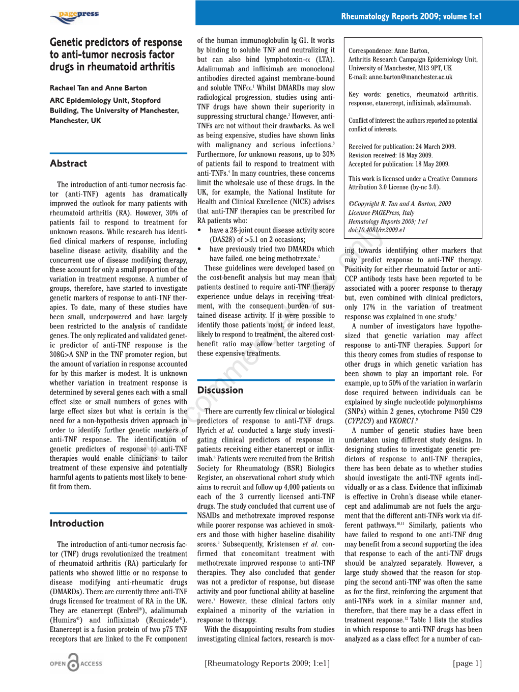 Genetic Predictors of Response to Anti-Tumor Necrosis Factor Drugs In