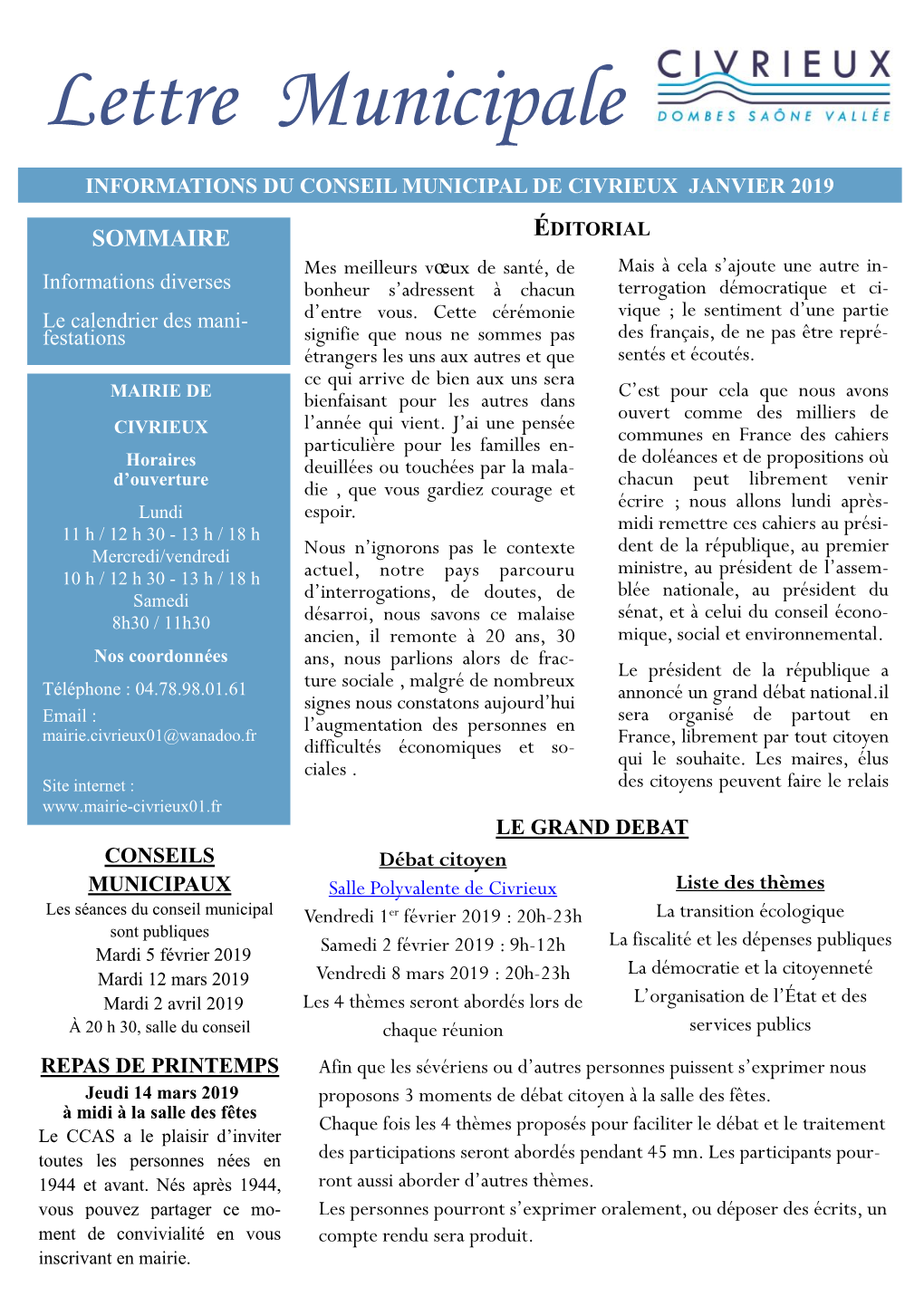 Lettre Municipale De Janvier 2019