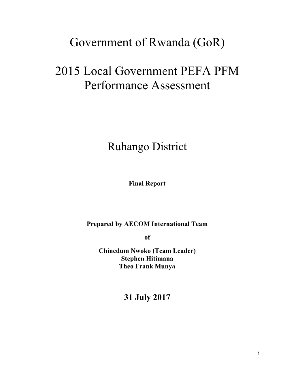 (Gor) 2015 Local Government PEFA PFM Performance Assessment