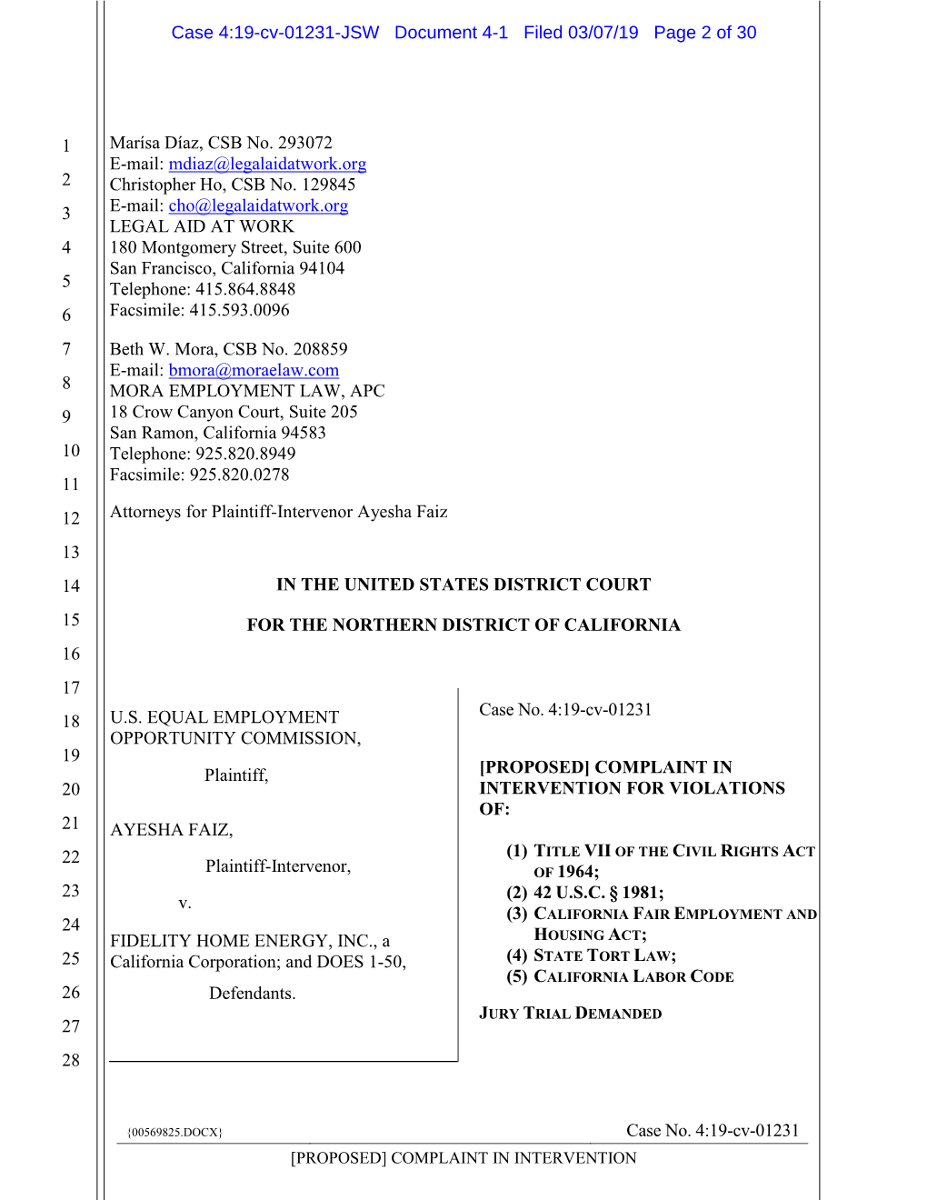 Sample Pleading Template (Federal Court)