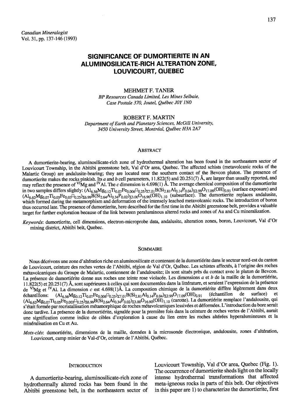 Significance of Dumortierite in an Aluminosilicate.Rich