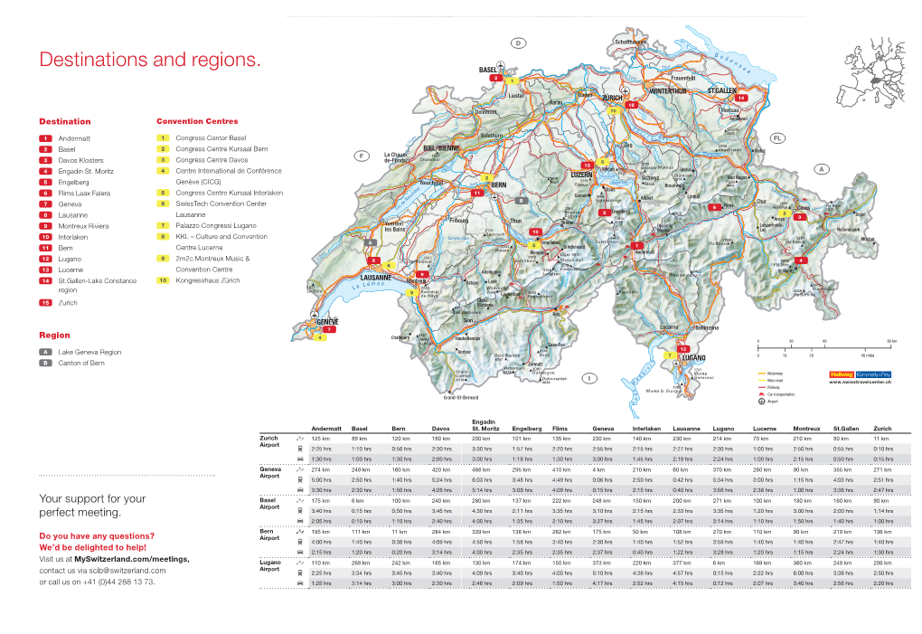 Destinations and Regions. Hur S Rhein T E E 2 Töss Frauenfeld 1 Limm at Baden Liestal 14 Irs Aarau B 15 Delémont 10 Herisau