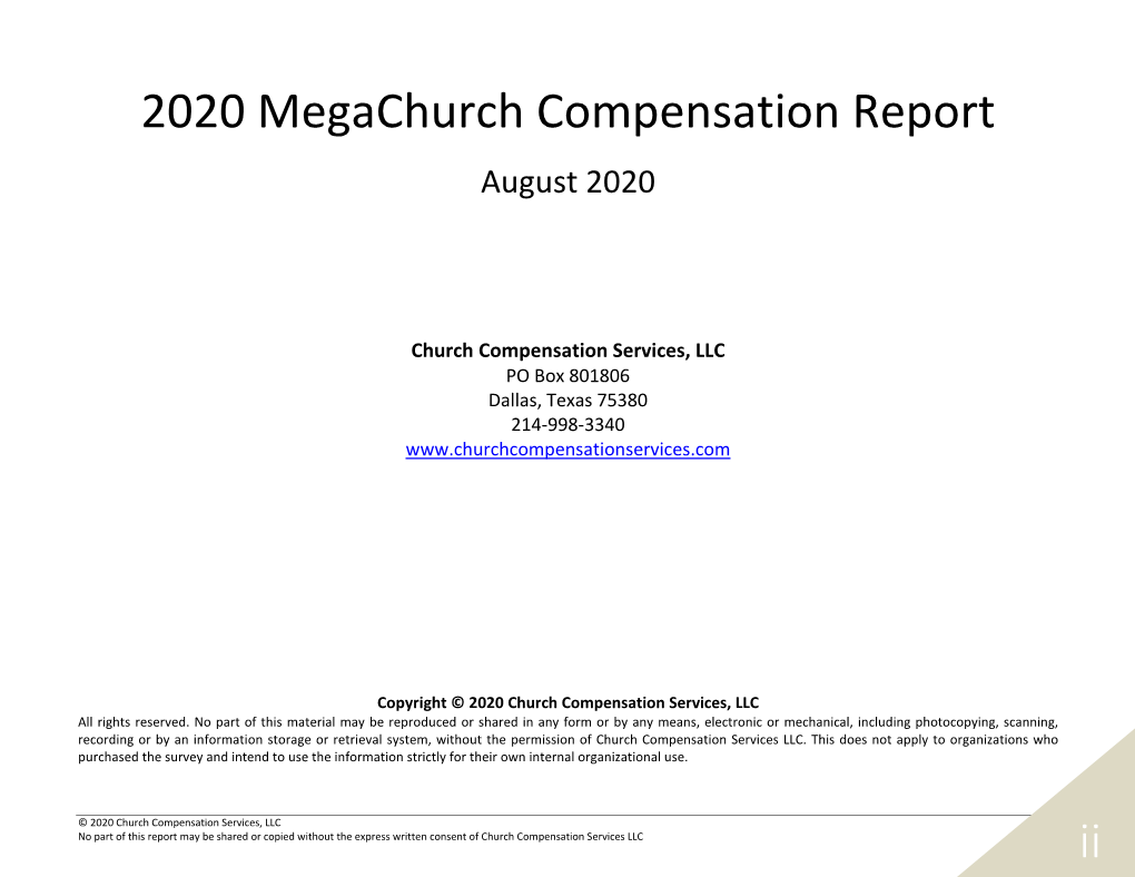 Ii 2020 Megachurch Compensation Report