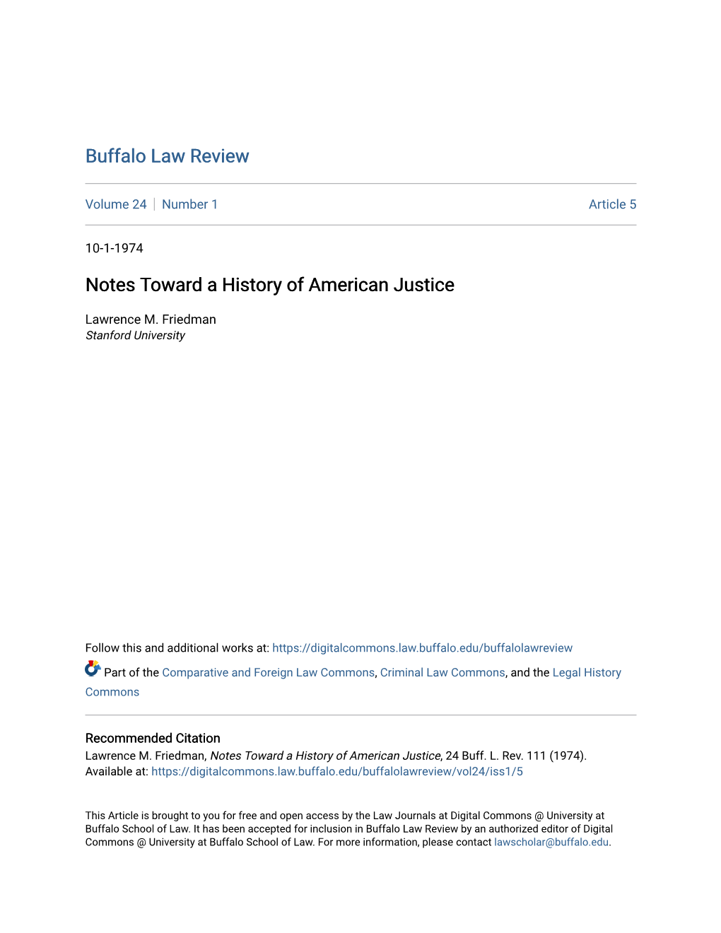 Notes Toward a History of American Justice