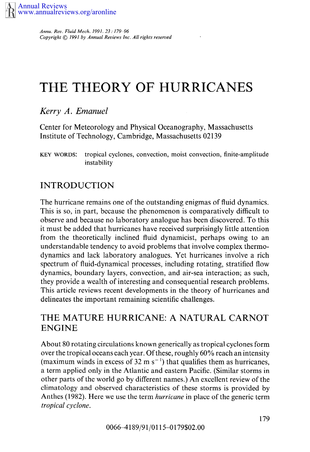 The Theory of Hurricanes