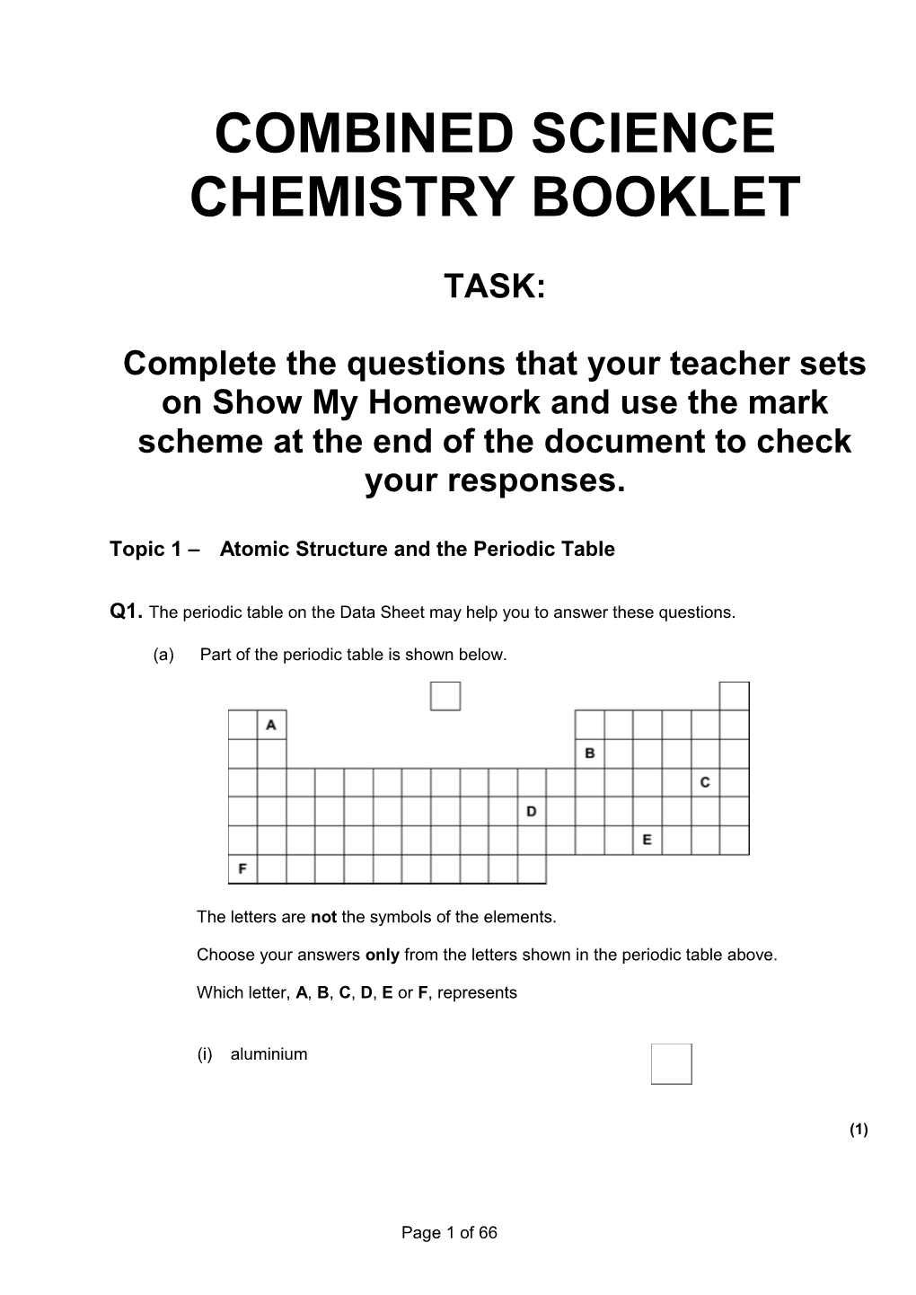 Combined Science Chemistry Booklet