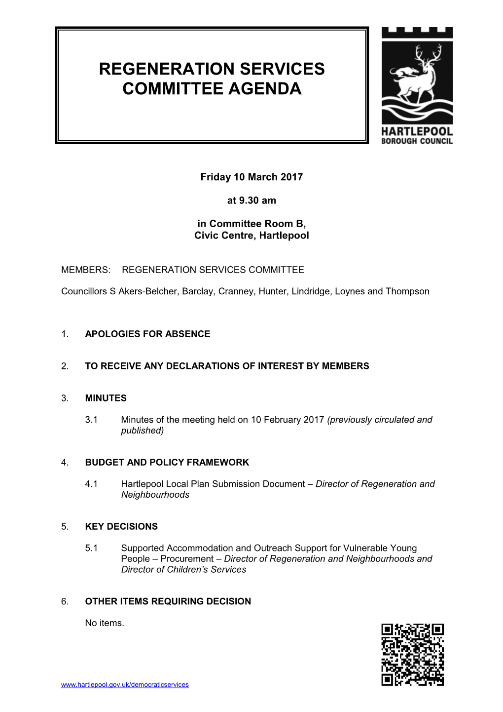 Regeneration Services Committee Agenda