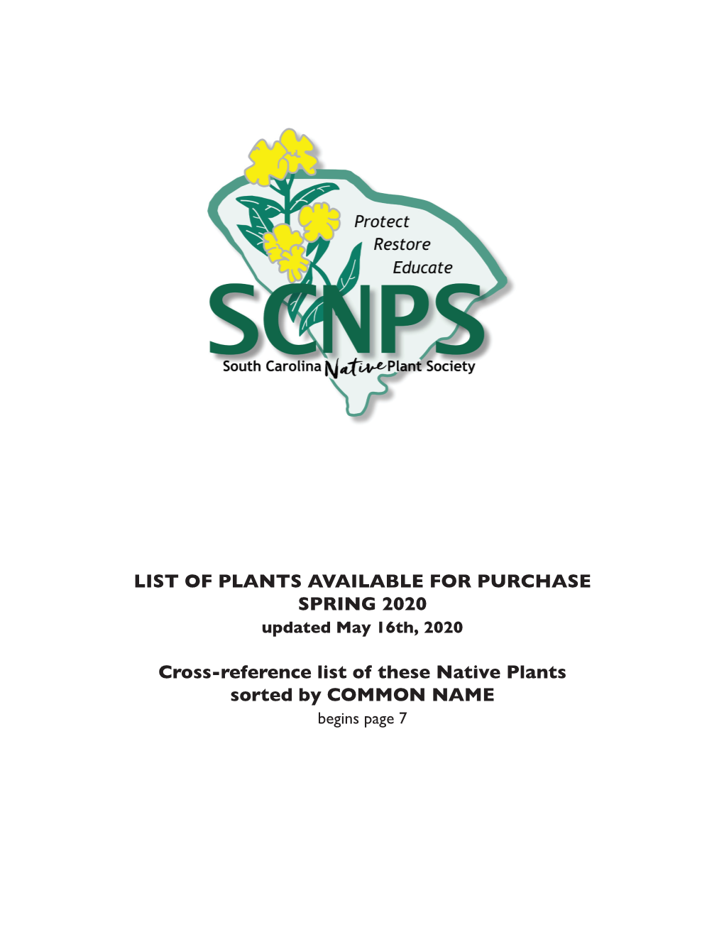 List of Plants Available for Purchase Spring 2020 Cross-Reference List Of