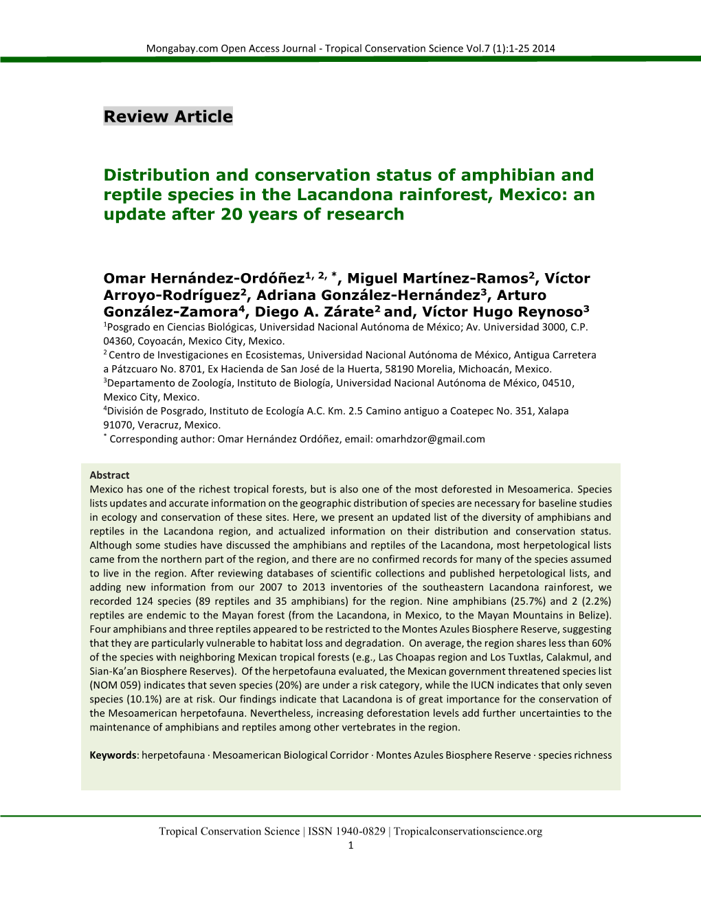 Review Article Distribution and Conservation Status of Amphibian