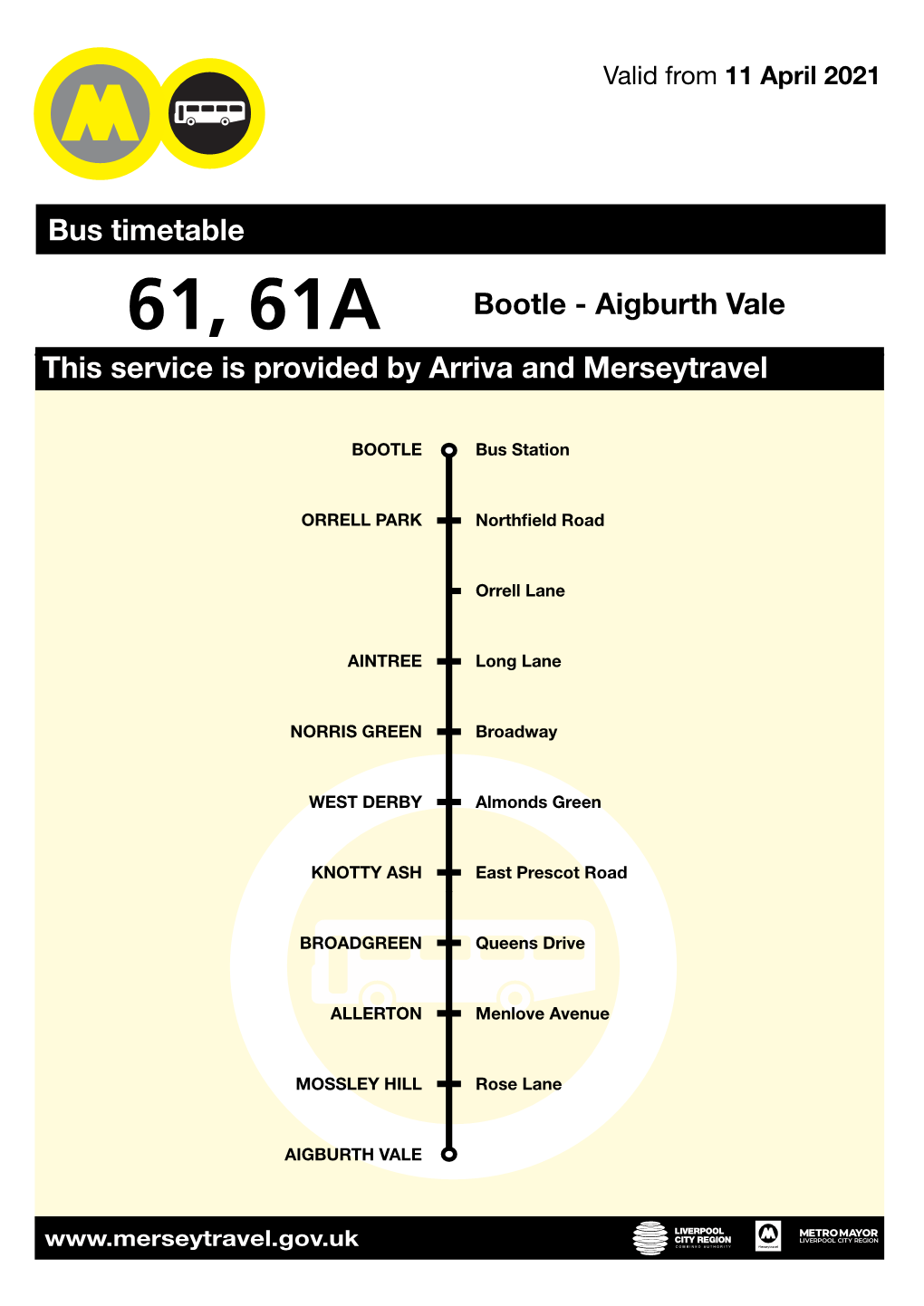 Aigburth Vale This Service Is Provided by Arriva and Merseytravel