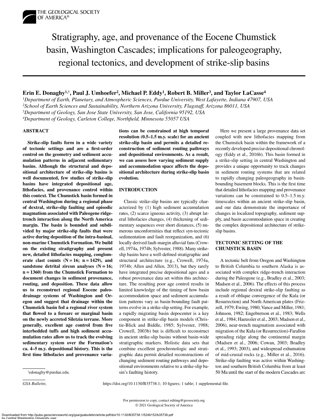 Stratigraphy, Age, and Provenance of the Eocene Chumstick Basin